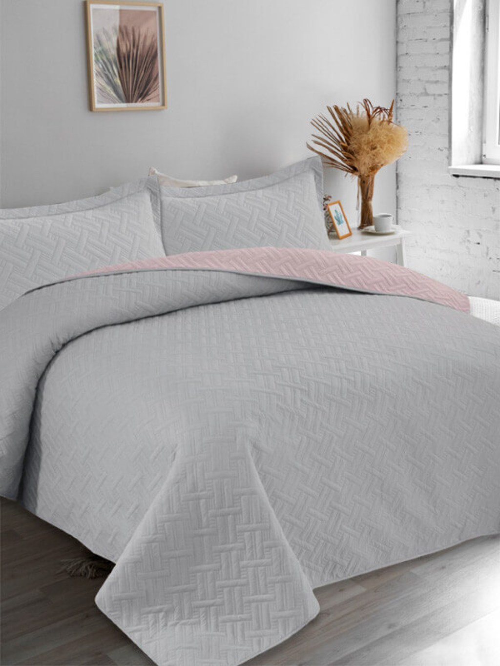 Κουβερλί Σετ Διπλό Tetris Γκρι-Σάπιο Μήλο Διπλής Όψεως Microfiber Γαρύφαλλο 220x240 | Γαρύφαλλο - Λευκά Είδη